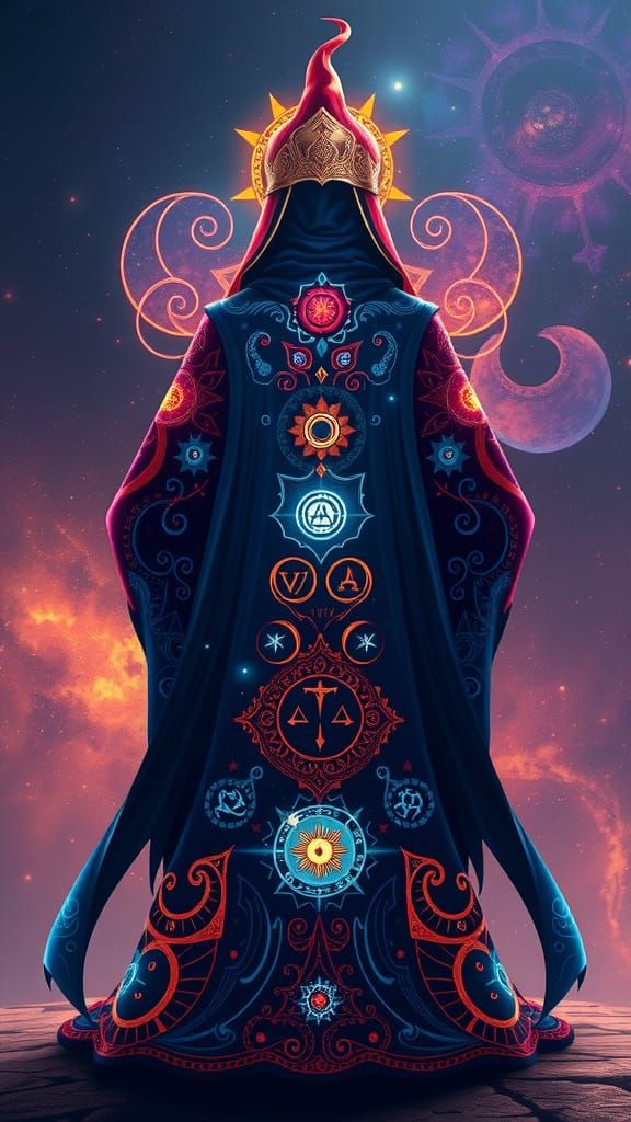 Cosmic Wizard Robe with Regal, Flowing Silhouette