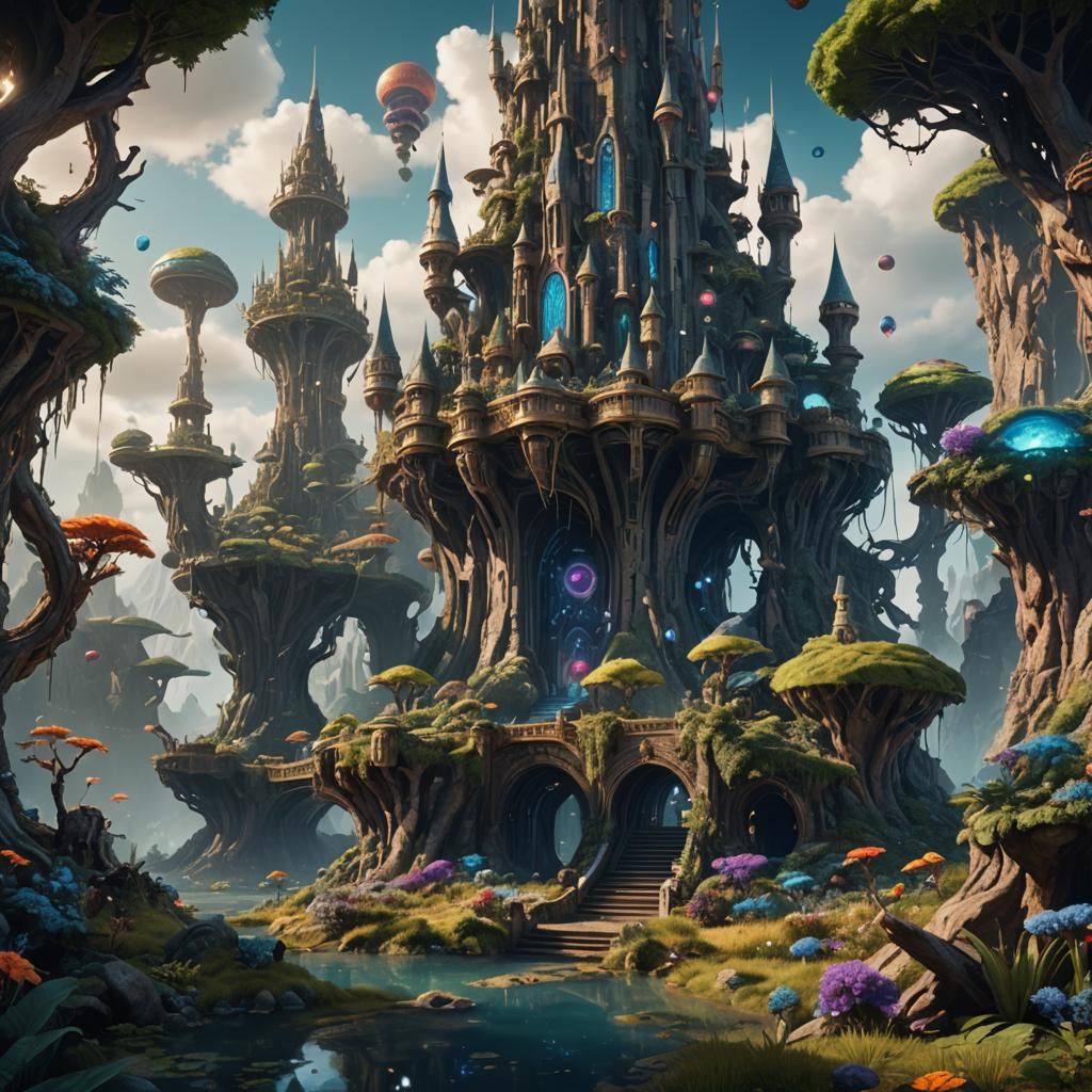 Sci-Fi Magical Land with Fantasy Creatures