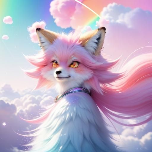 Cotton Candy Fox in Pastel Wonderland: Anime Style 3D Art