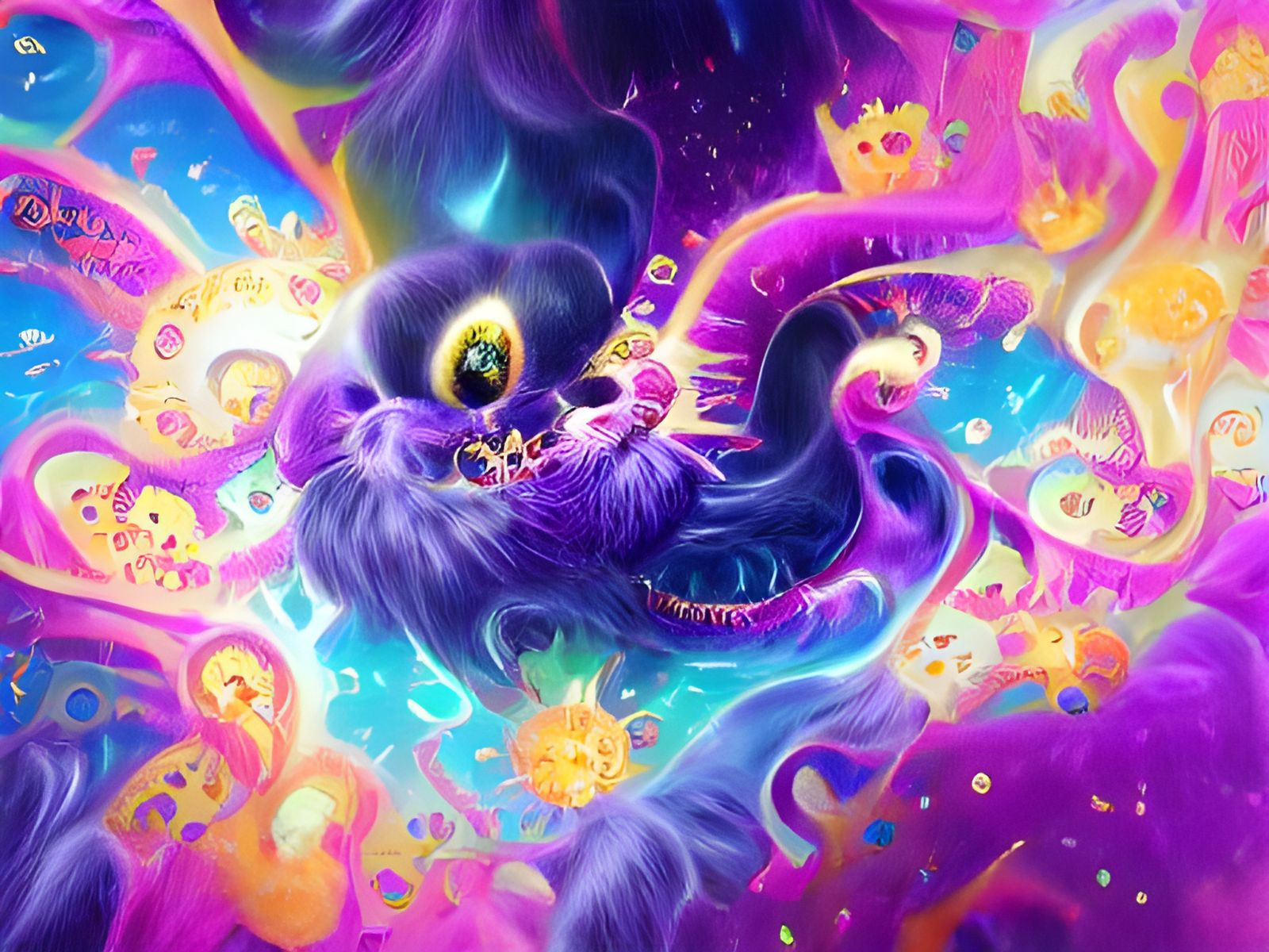 Azathoth's Vibrant Awakening: Lisa Frank Art Style