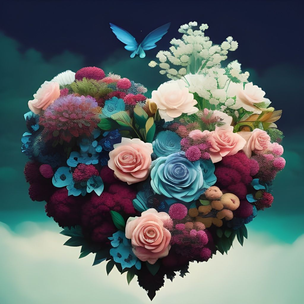 Floral Heart in Double Exposure Collage Art