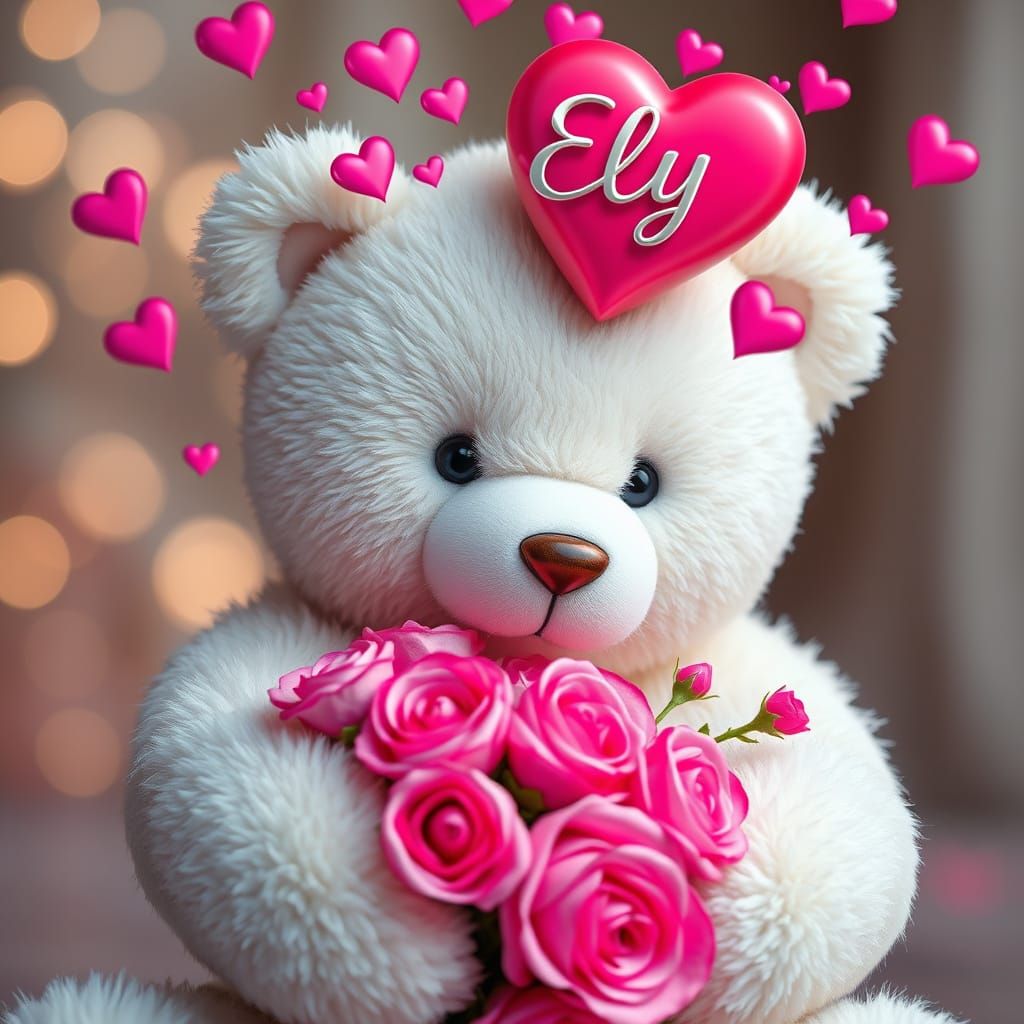 Hyperrealistic 3D Portrait of a Teddy Bear with Roses