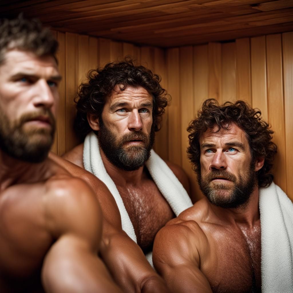 Rugby Players Relaxing in a Sauna: Professional Portrait