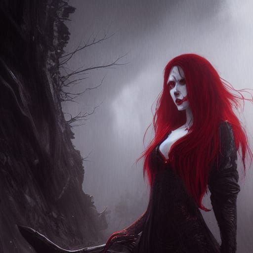 Beautiful Vampire with Red Hair in Dark Fantasy Style
