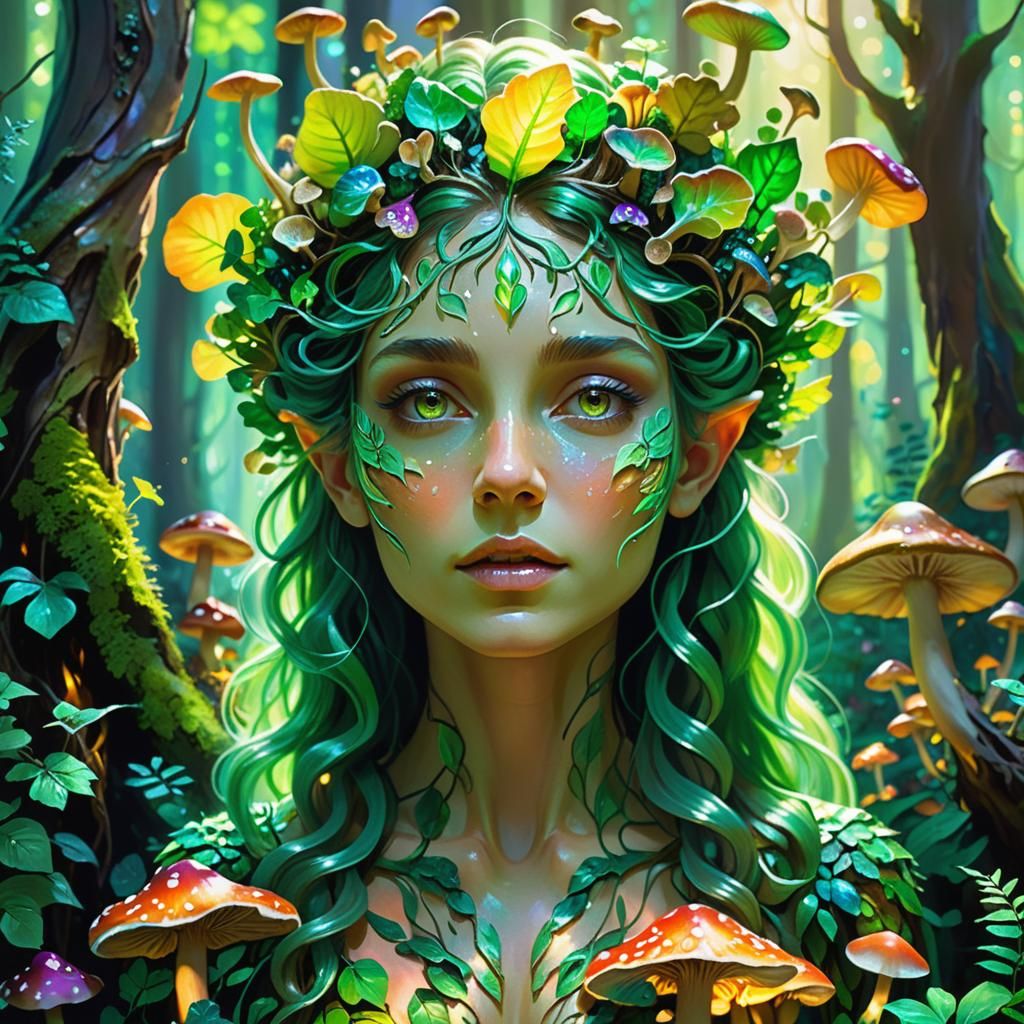 Enchanting Emerald Dryad in Lush Forest