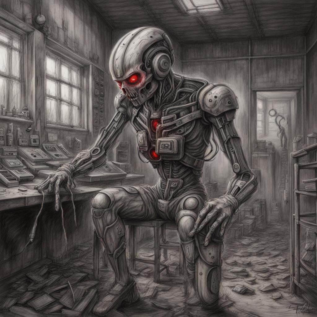 Hyperdetailed Cybernetic Mutant in Abandoned Lab