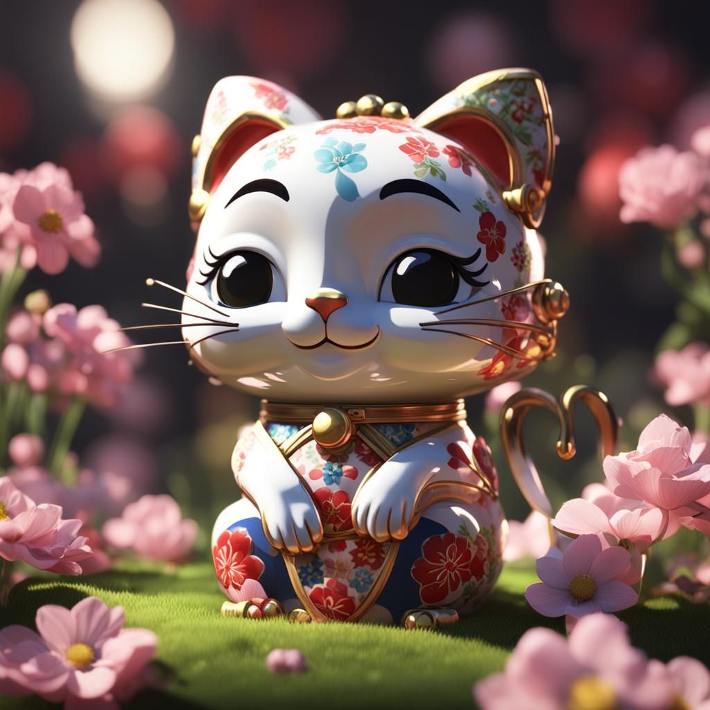Maneki Neko Betty Boop with Spring Flowers