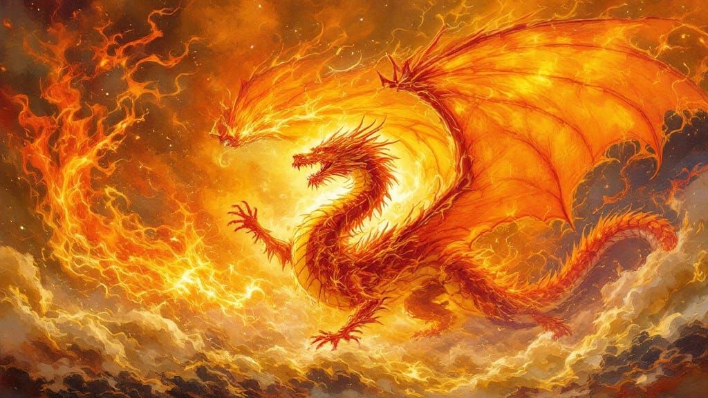 Majestic Fire Dragon in a Dreamlike Realm