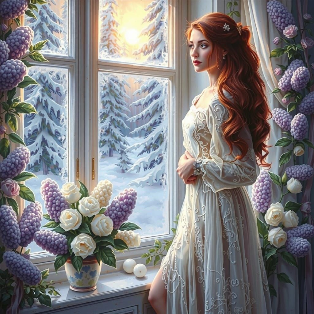 Ethereal Woman Lost in Thought, Waterhouse-Inspired Romantic...