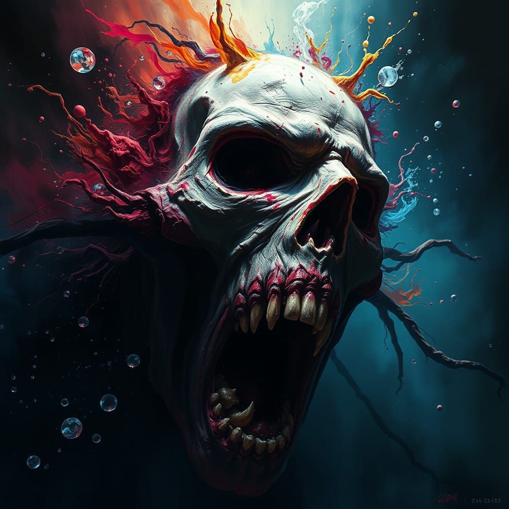 Frightful, Dramatic Portrait in Hyperrealistic Splash Art St...