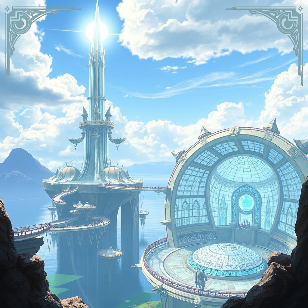 The Celestial Spire: A Tower of Light in a Majestic Landscap...