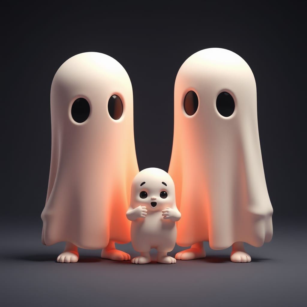 Cute Chibi Baby Ghost in 3D Claymation Style