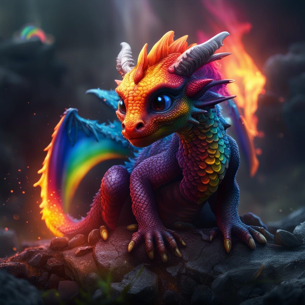 Baby Dragon with Rainbow Fire Concept Art