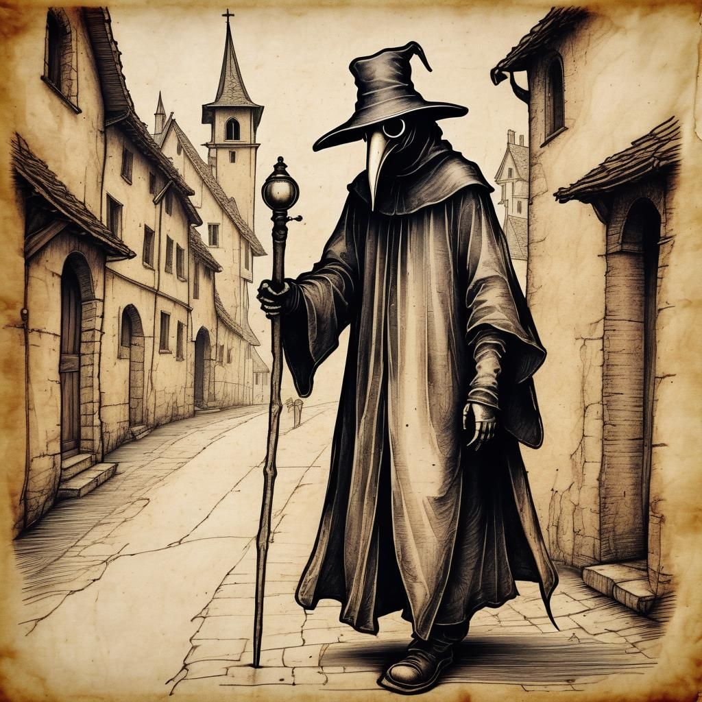 Plague Doctor in Medieval Town, Renaissance Style