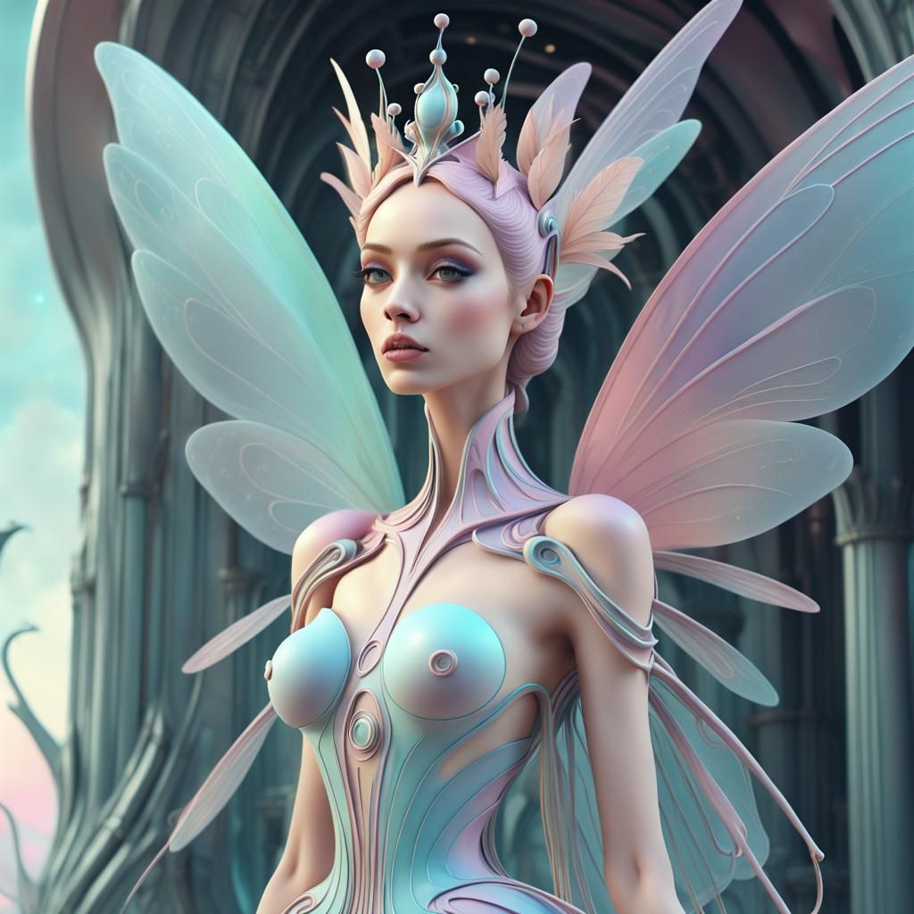 Fairy Queen in Pastel Surrealism, 3D Render