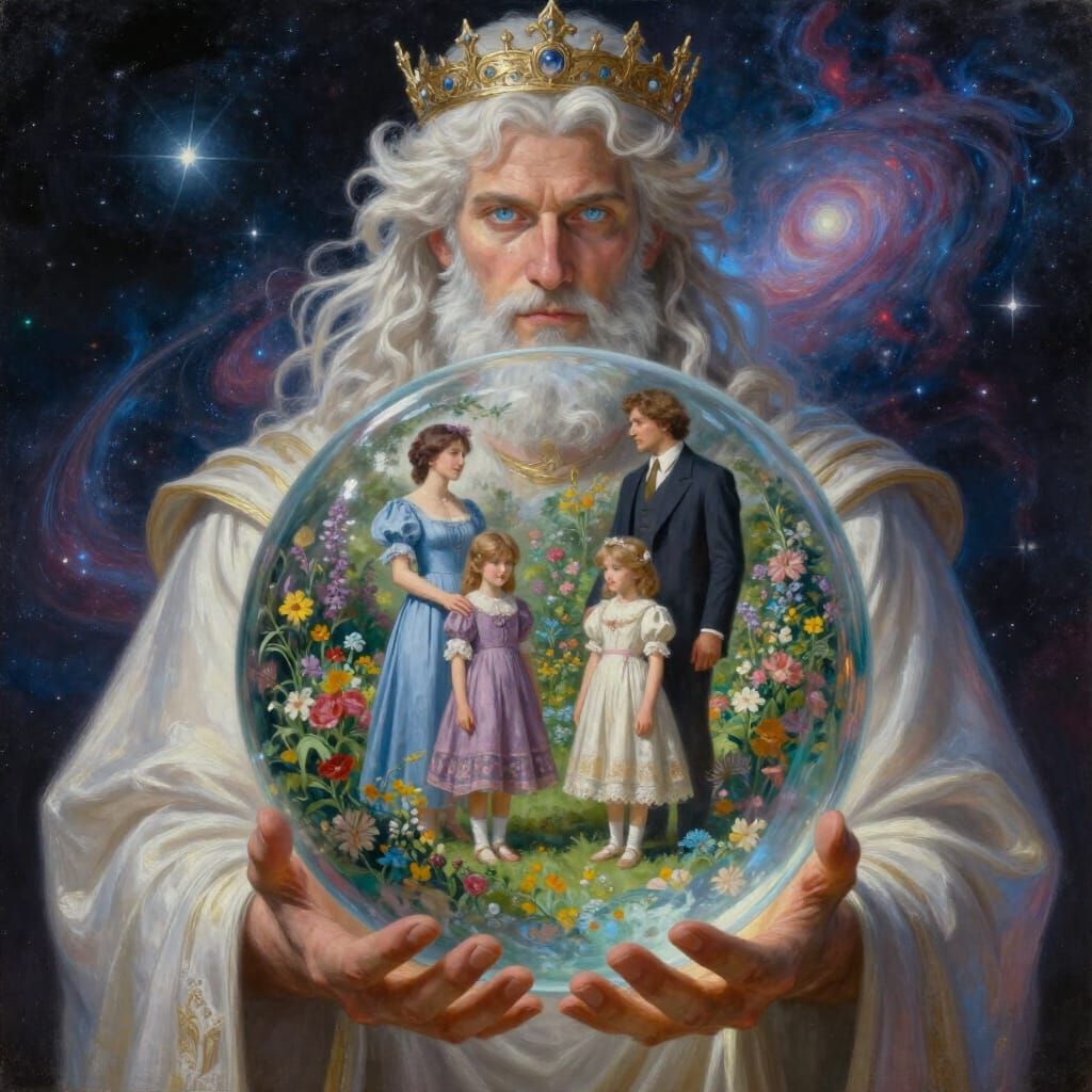Zeus Holds Victorian Family in Cosmic Sphere