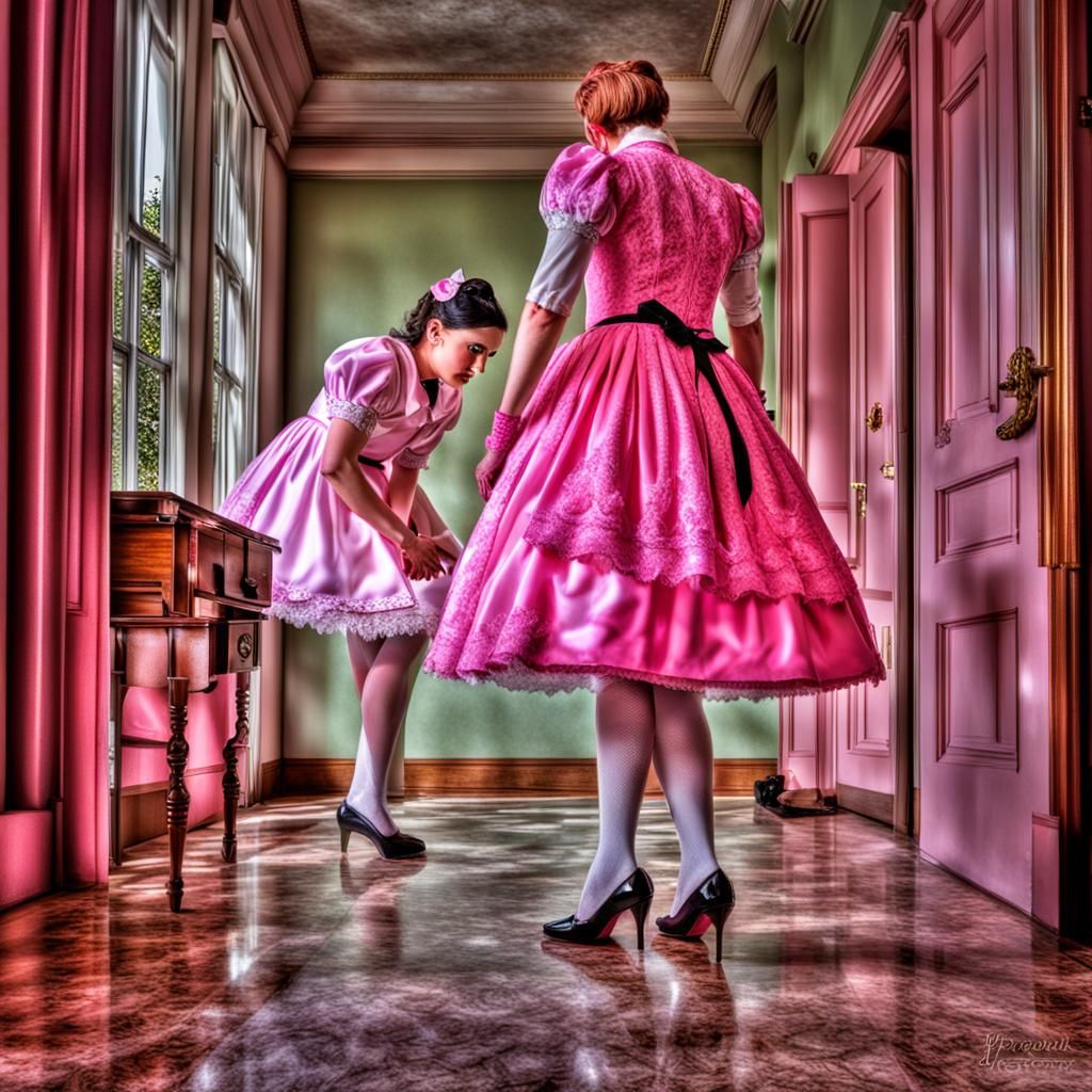 Pink Sissymaid's First Walk in High Heels