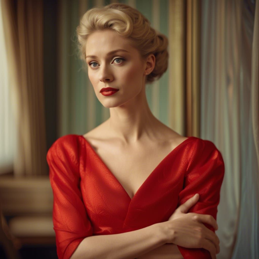 Alexandra Pivovarova in Red Dress, Realistic Photo