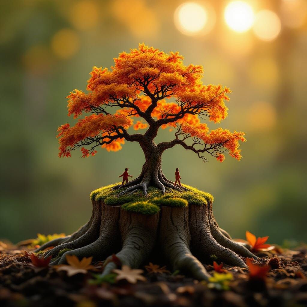 Autumn Trees Grow on Massive Tree Trunk Landscape