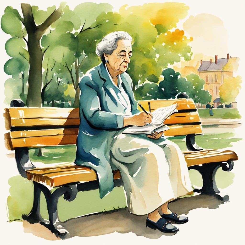 Gabriela Mistral Caricature in Watercolor Style