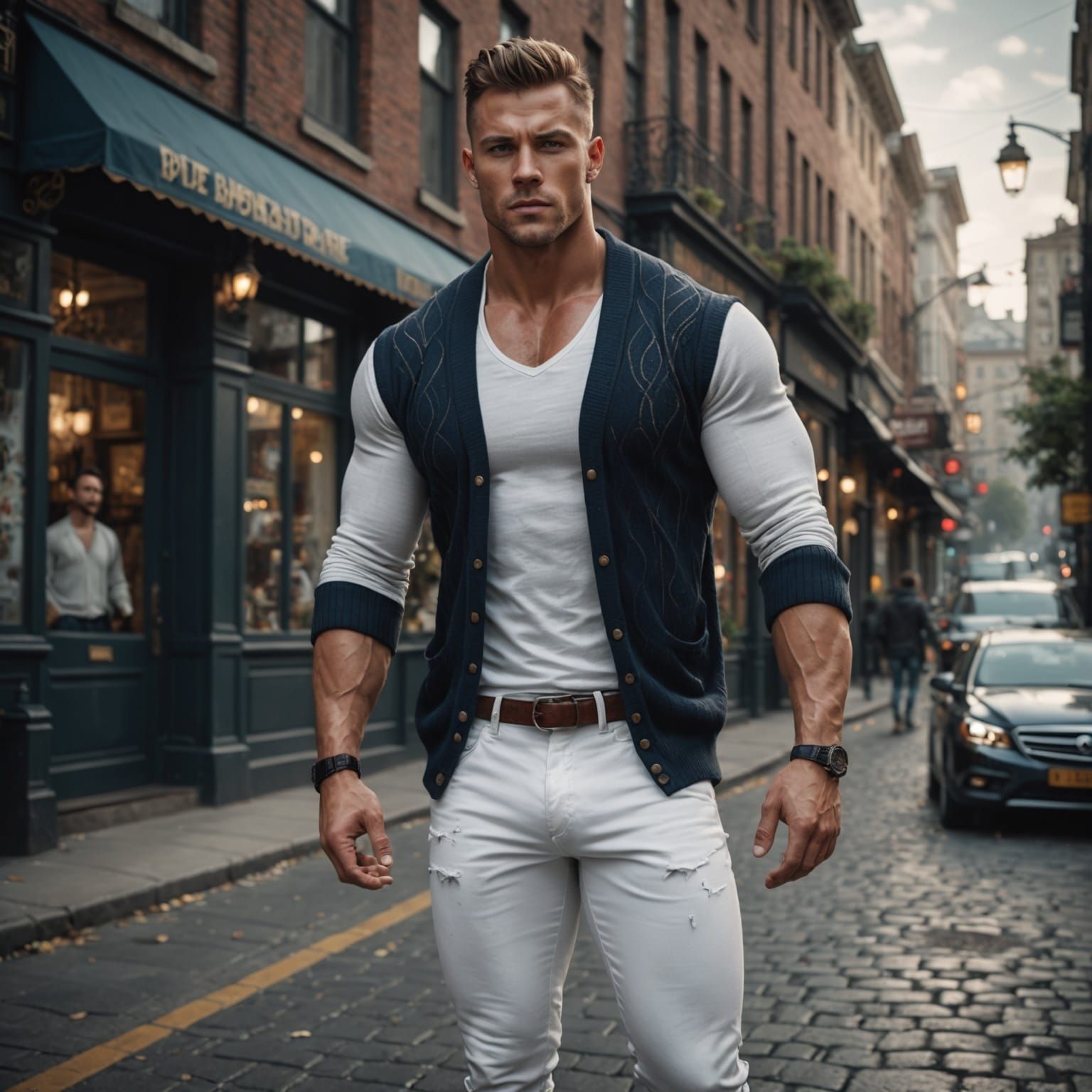 Stunning Male Model in Vibrant Street Scene