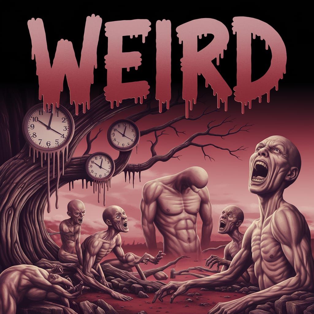 Surreal Rock Text in Dali-Bosch Landscape