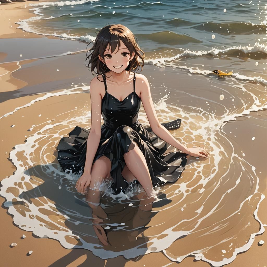 Girl at Beach in Anime Style Manga Scan