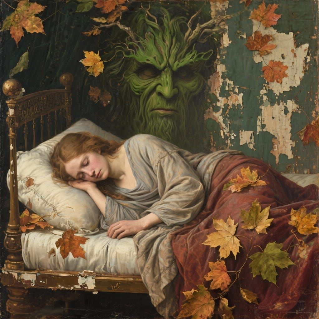 Renaissance Portrait of Woman with Autumnal Double Exposure