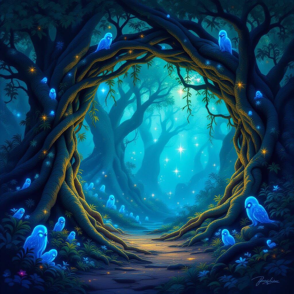 Bioluminescent Forest Portal to Starlight Realm