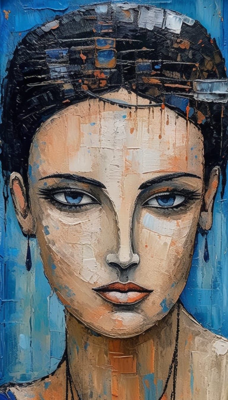 Gothgirl Portrait in High Contrast Impasto Style