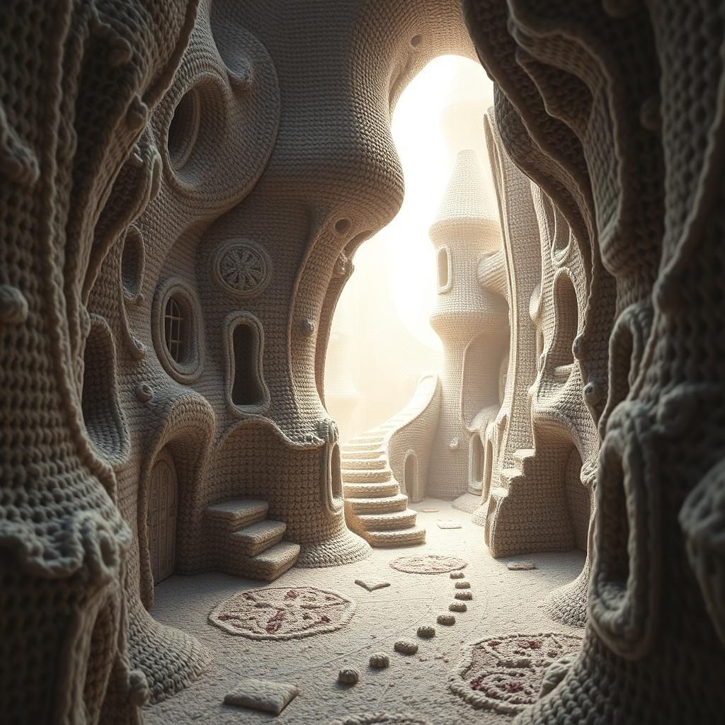 Surreal Crocheted World with Impossible Architecture