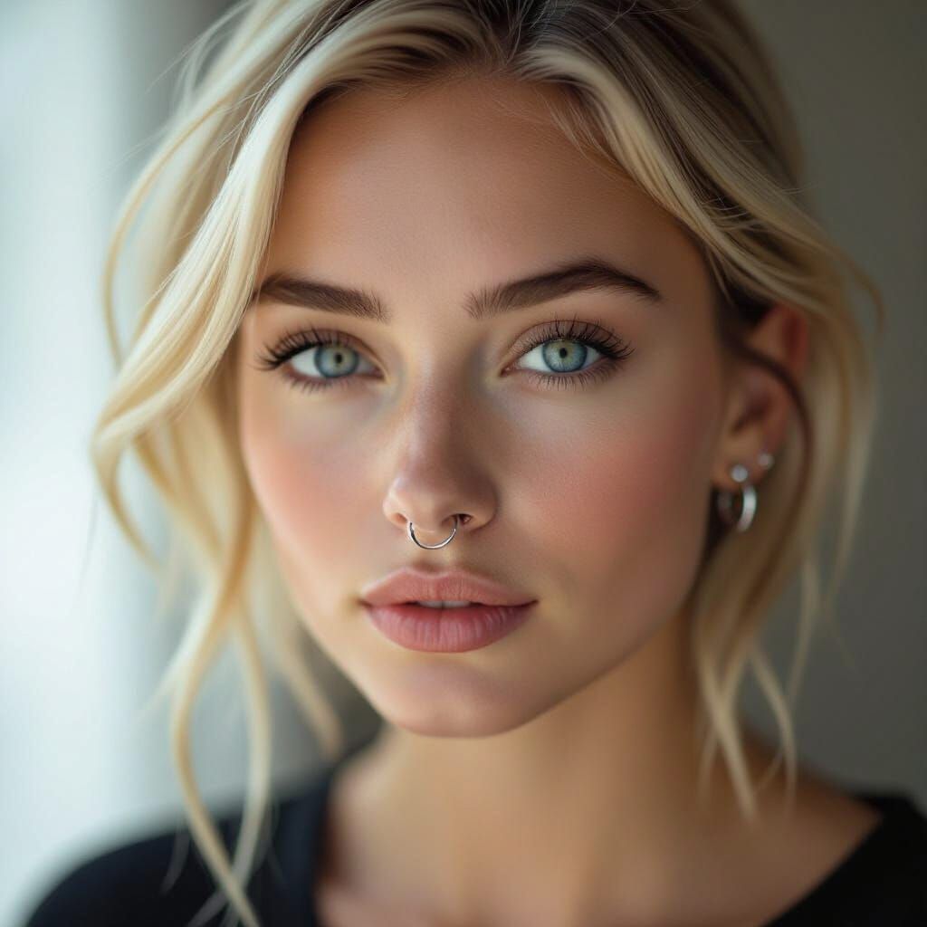 Photorealistic Portrait of a Blond Woman with Blue Eyes