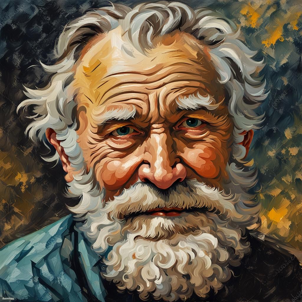 Elderly Man Portrait in Impasto Impressionist Style