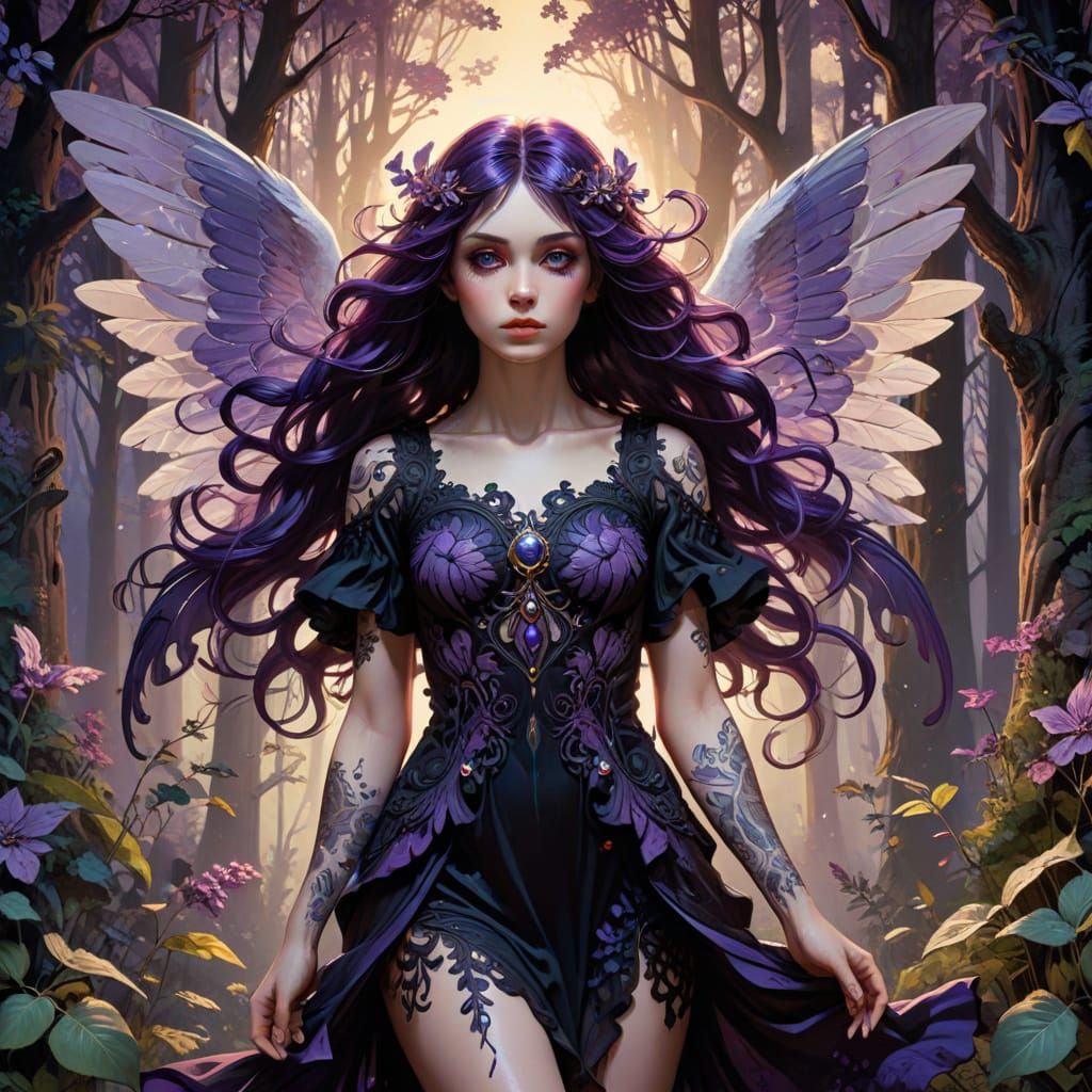 Gothic Graffiti Angel Portrait with Glitter Accents