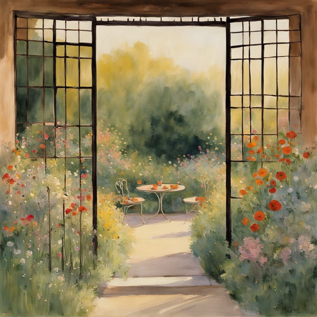 Whimsical Garden Oasis in Soft Evening Light