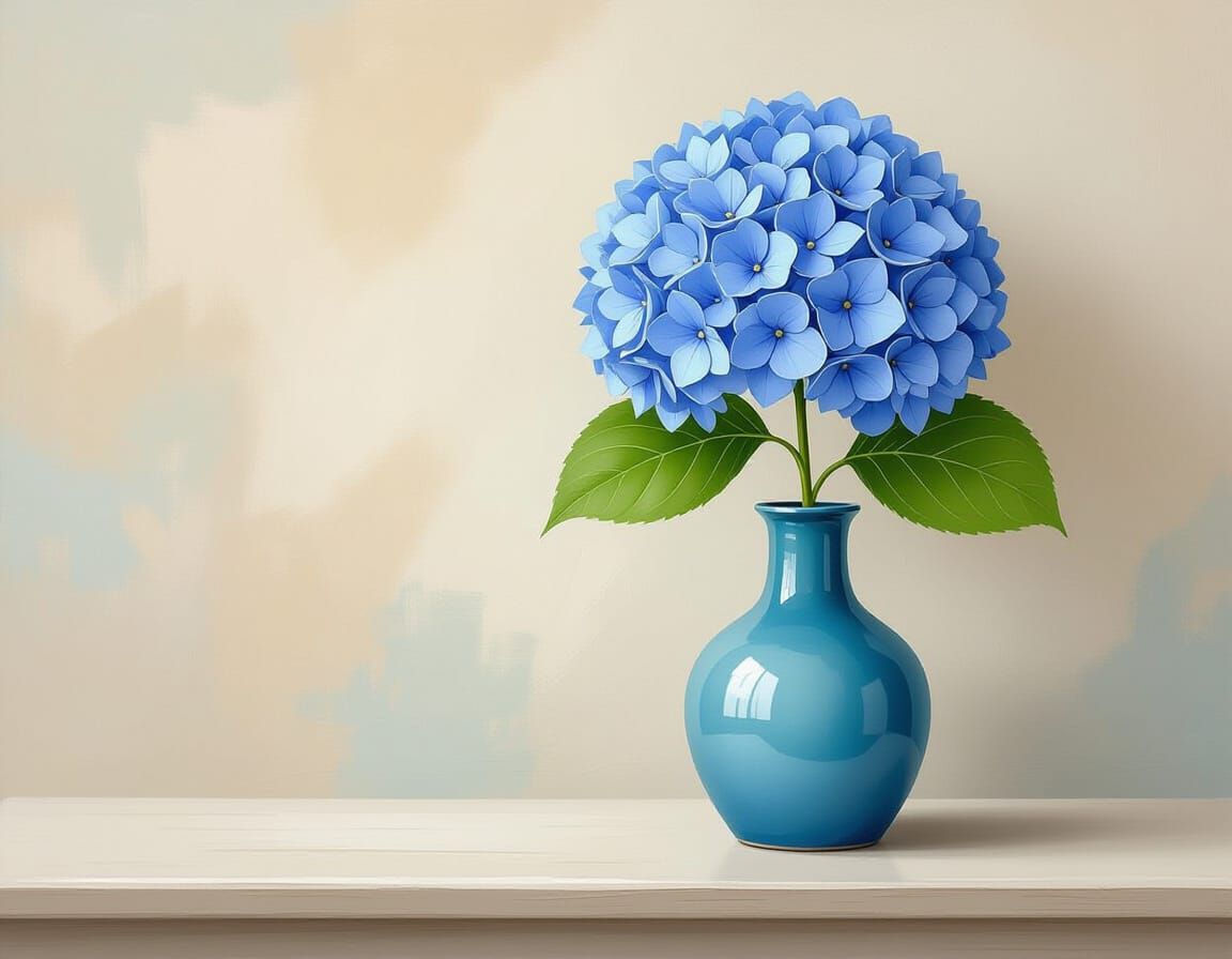 Blue Hydrangea in Vase, Vintage Style