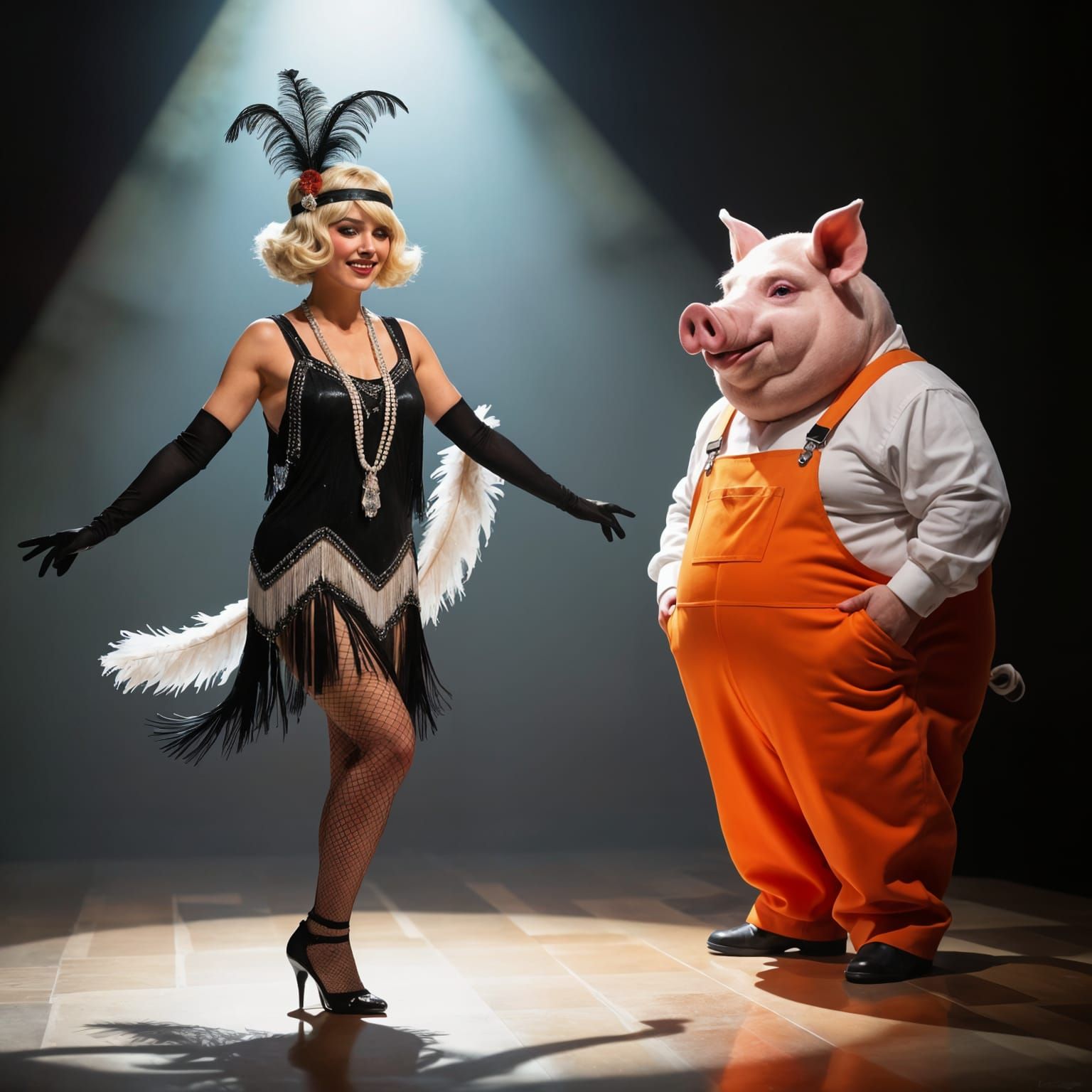Flapper Girl Dances for Pig-Headed Man
