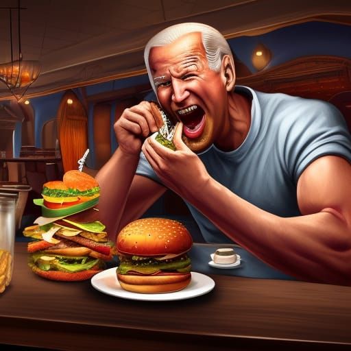 Joe Biden eating Burger in restaurant