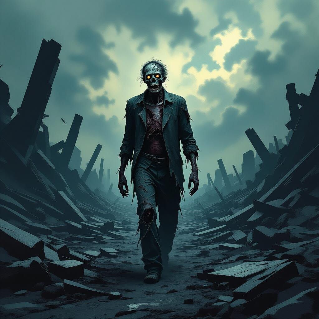 Decaying Zombie in Abstract Landscape - Hyperrealistic