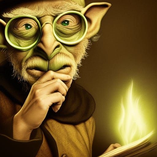 Goblin Wizard Portrait with Golden Glasses