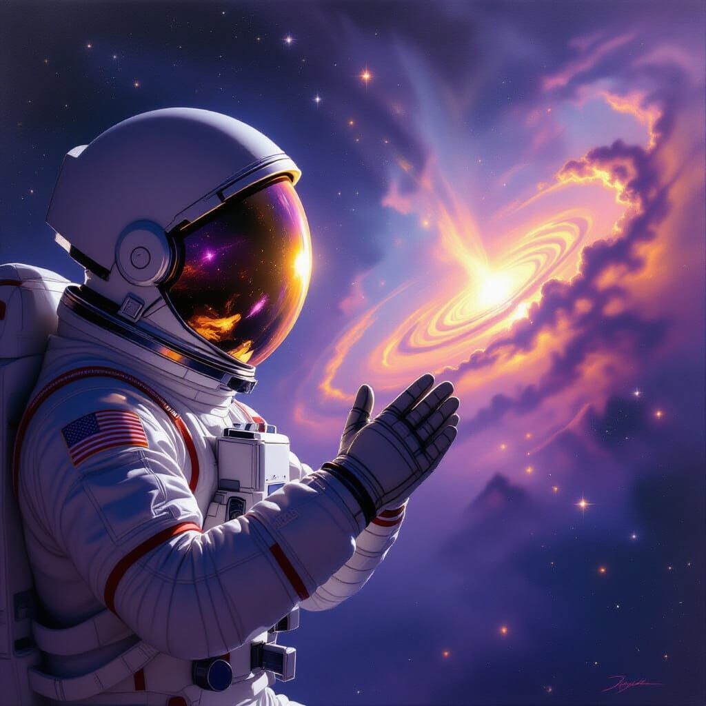 Astronaut Reaches for Nebula in Sci-Fi Art Style