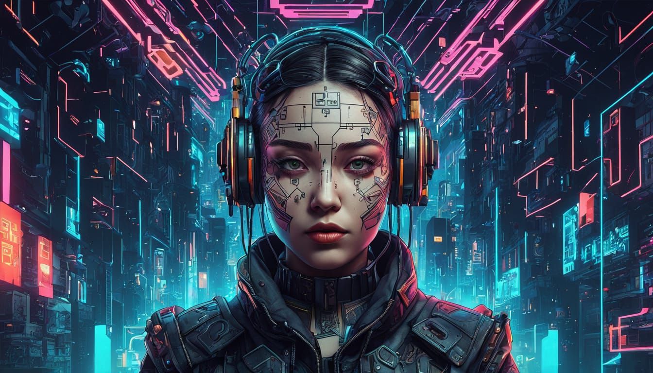 Cyberpunk Goddess in Neon Dreamscape