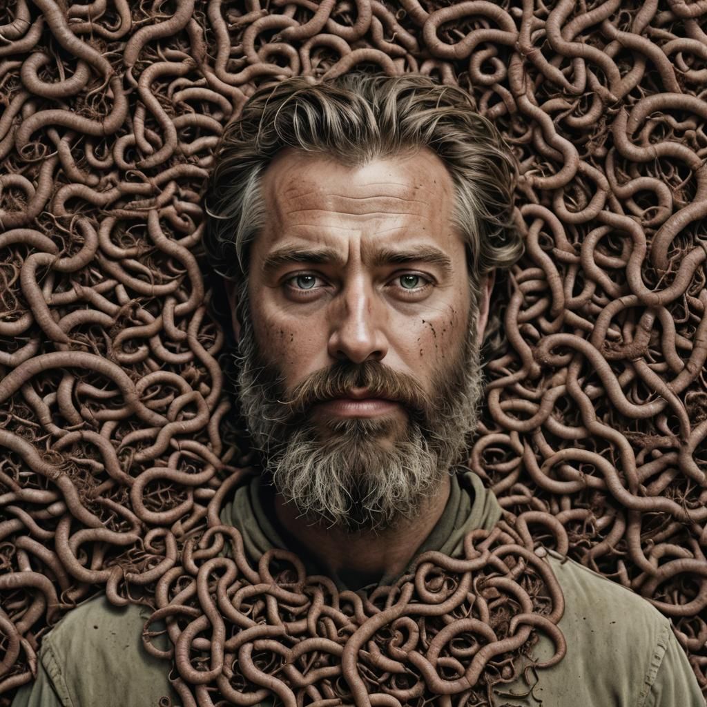 Surreal Earthworm Beard: Detailed Matte Painting