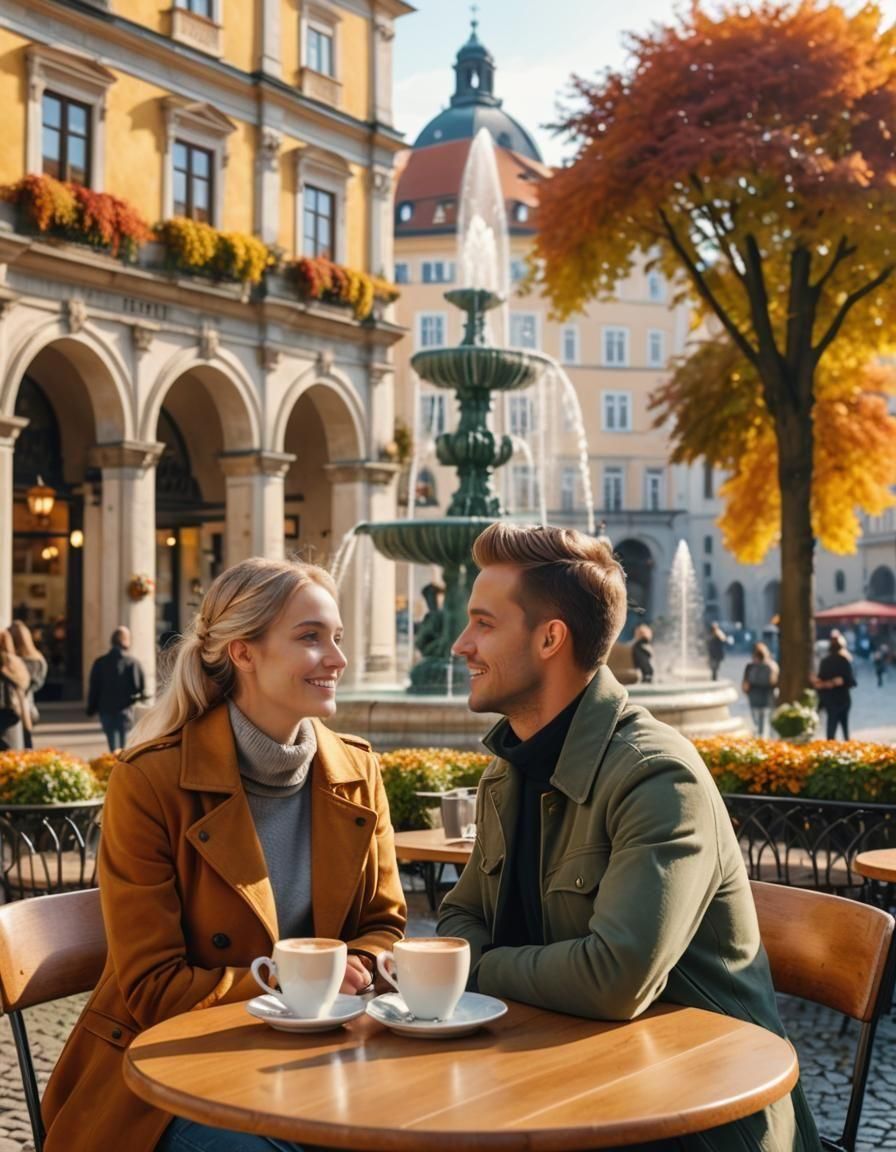 Joyful Couple in Holy Roman Empire Cafe
