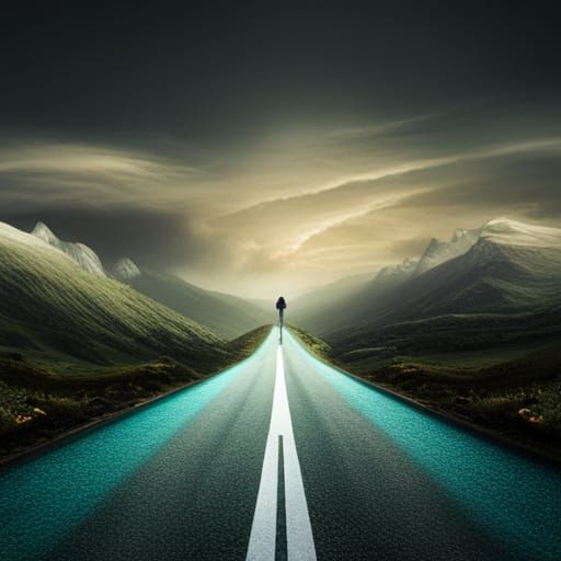 Baby Crawling on Empty Road: Detailed Matte Painting