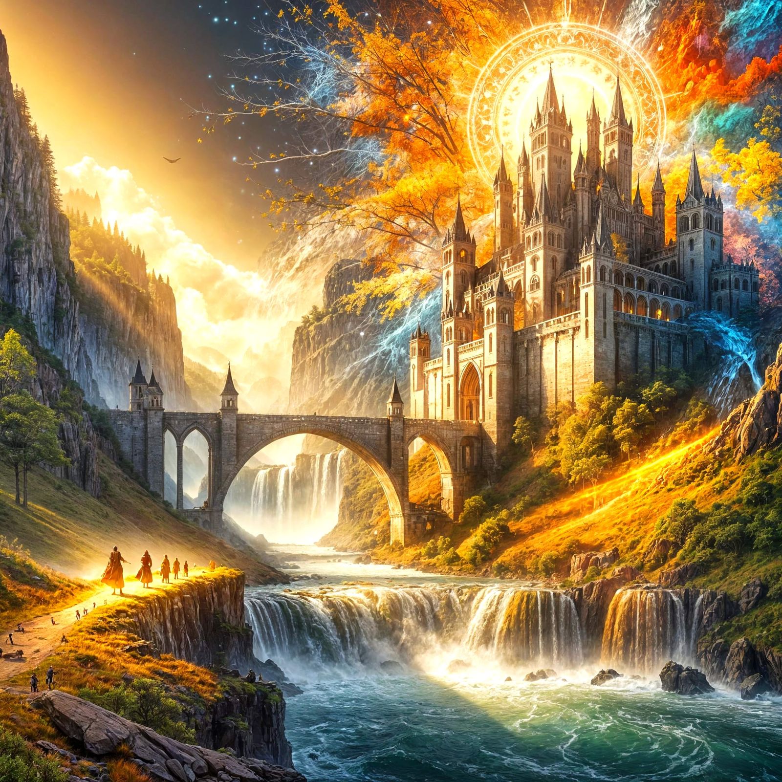 Majestic Castle on Cliffside in Splash Art Style