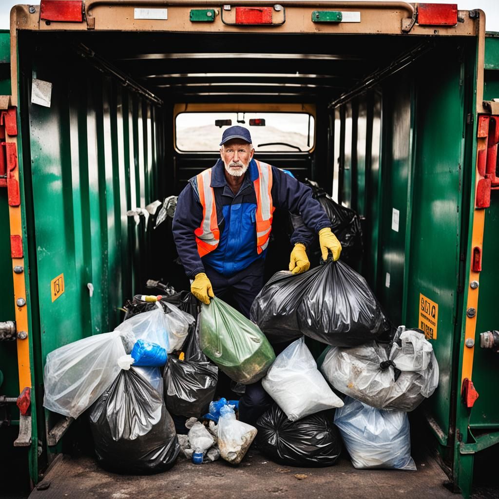 Garbage Collectors at Work in a Trash Truck