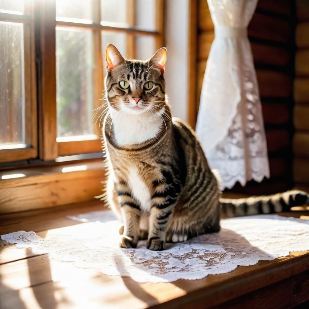 Tabby Cat in Sunlight Interior