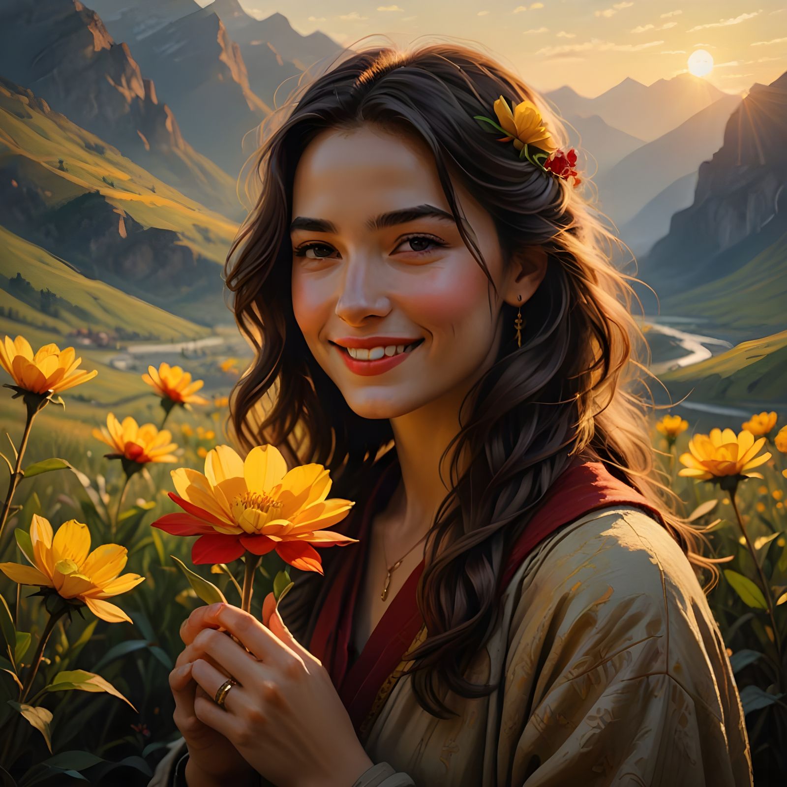 Gentle Mountain Maiden with Vibrant Red Nails