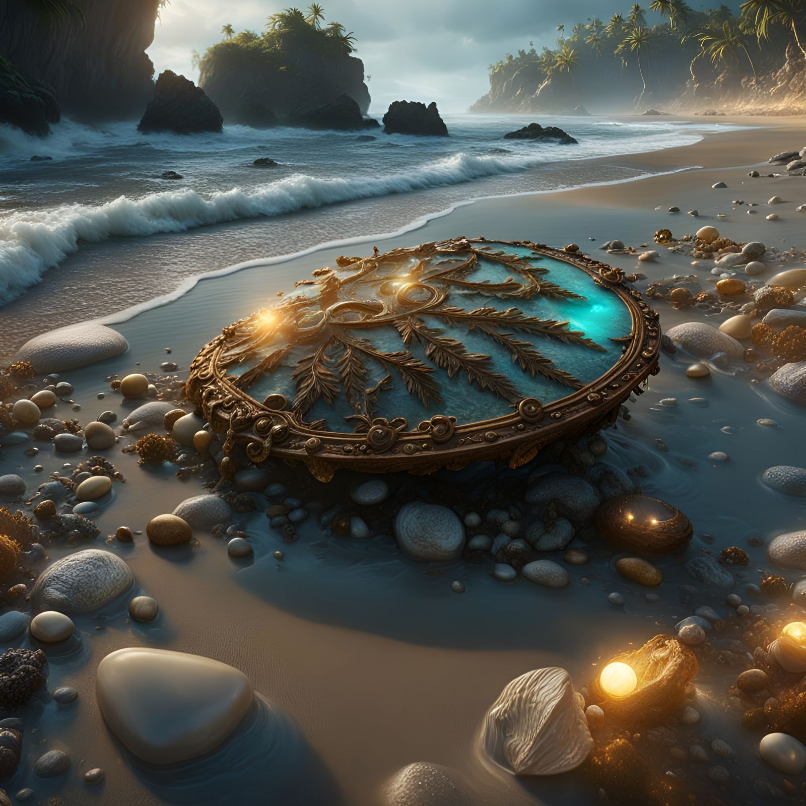 Treasures Washed Ashore in Dark Fantasy Style